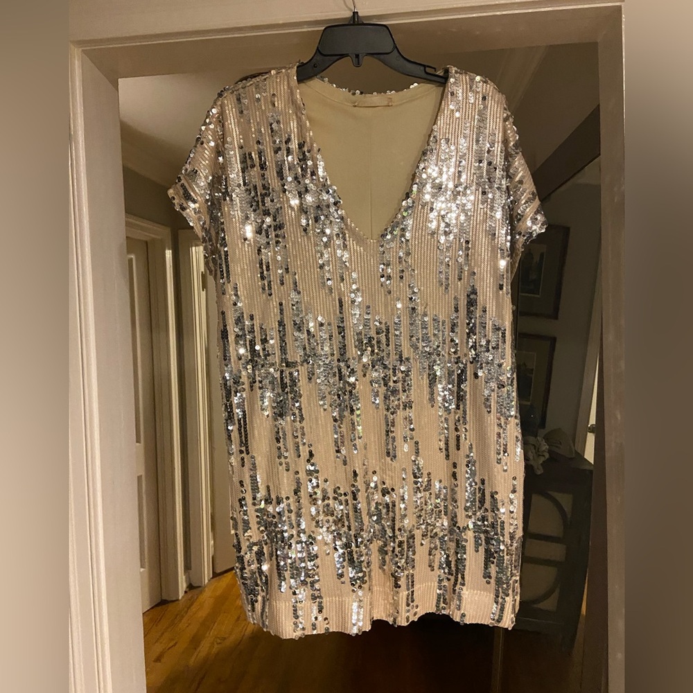 By Together Champagne Sequin V-Neck Mini Dress